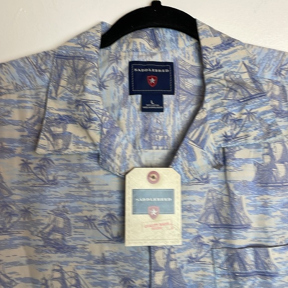 NWT Men’s Saddlebred Button Down Dress Shirt Pirate Ships Theme Size Large - Picture 2 of 10